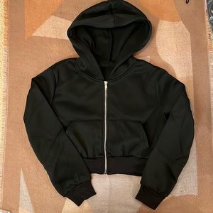 New oversized Black Full Zip Cropped Hoodie, XS